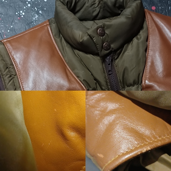 Schott NYC vintage 70s distressed leather down puffer hunting jacket / vest RARE - Picture 15 of 15
